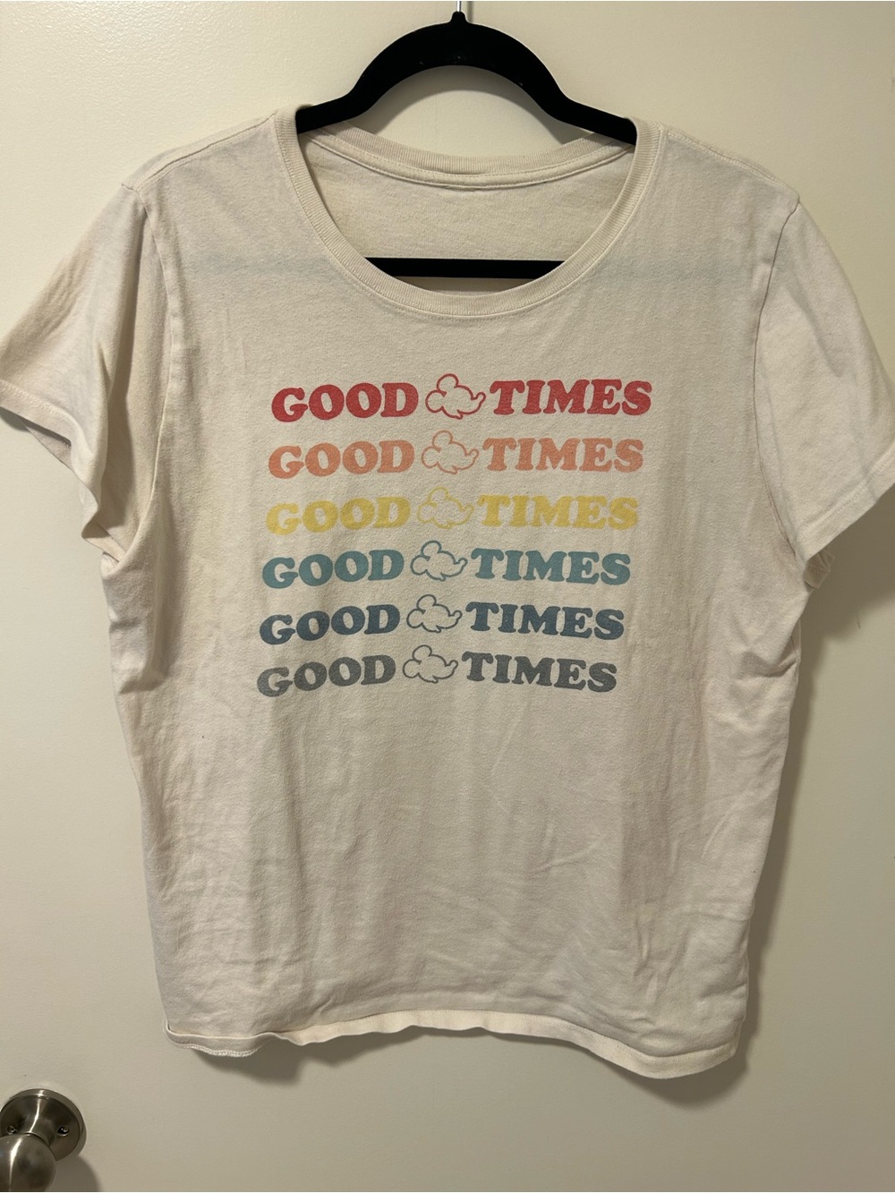 Junk Food Clothing X Disney Cream Tee with Multicolor "Good Times" Rows